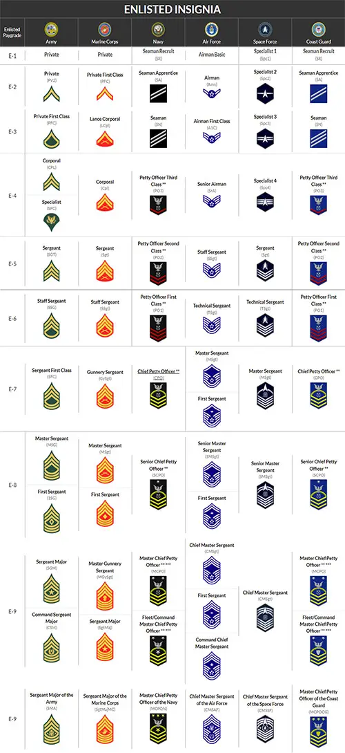 GGA Image ID # 1b4b9de56f US Military Enlisted Insignia For All Branches of Services.