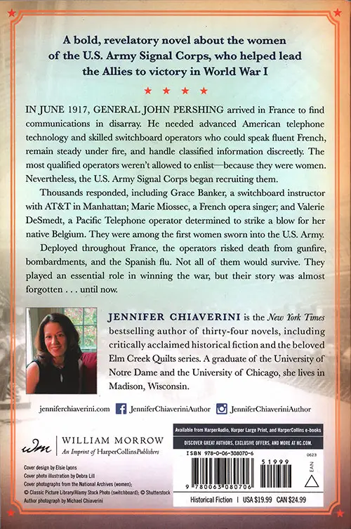 Back Cover, Switchboard Soldiers by Jennifer Chiaverini, 2022.