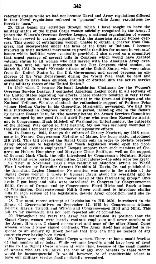 Part 4, Affidavit of Merle Egan Anderson in Recognition for Purposes of VA Benefits, Hearing before the Committee on Veterans' Affairs, United States Senate, Ninety-Fifth Congress, First Session on S. 247, S. 1414, S. 129, and Related Bills. Washington, DC: US Government Printing Office, 25 May 1977.