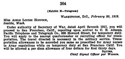 Telegram from Maj. Gen. Squier to Adele Louise Hoppock, 1918
