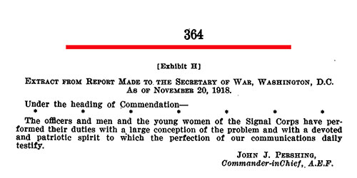 Page 364 that Included [Exhibit H—Commendation]: Affidavit of Gertrude Hoppock: "Commendation from Pershing, 20 November 1918,"