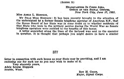 Exhibits X & Y – Letters from Major Roy H. Coles to Adele L. Hoppock (1921)