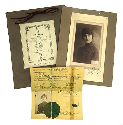 GGA Image ID # 237ae00754. Click to View a Larger Image. Collage of three items in the Momento Book Provided to Delta E. Hagan by the Soldiers of the A.E.F. Signal Corps, 1918.