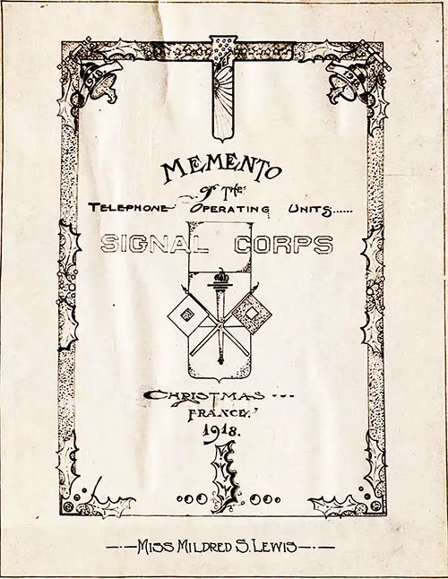 Front cover of the 1918 Memento of the Telephone Operating Units Signal Corps.