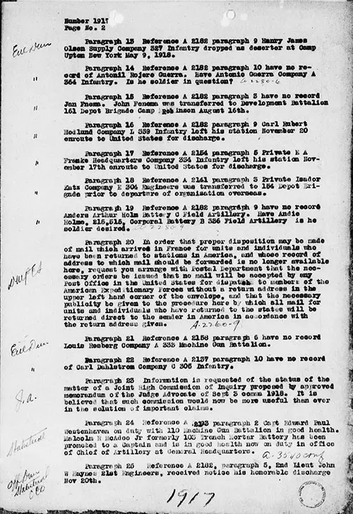 GGA Image ID # 237f29d662. Click to View a Larger Image. Cable Number 1917, Part 2 of 3, General Headquarters, A.E.F., 21 November 1918.