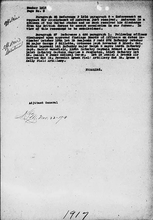 GGA Image ID # 237f37d195. Click to View a Larger Image. Cable Number 1917, Part 3 of 3, General Headquarters, A.E.F., 21 November 1918.
