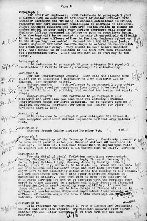Cable Number 276, Part 2 of 4, Headquarters, A.E.F., 08 November 1917.