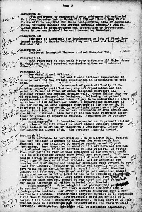 Paragraph 15(B) Request for Women Telephone Operators Speaking French and English Equally Well. Cable Number 276, Part 3 of 4, Headquarters, A.E.F., 08 November 1917.