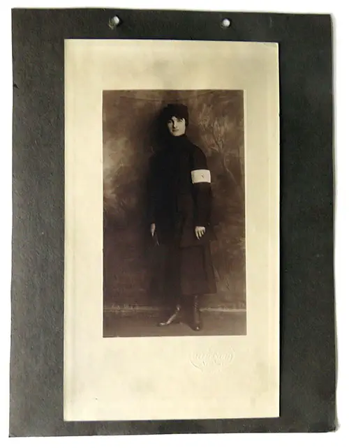 GGA Image ID # 237b265769. Click to View a Larger Image. Full-Length Portrait Photograph of Miss Delta E. Hagan, Unit Six Operator, Included in the Memento Book Provided to Her By the A.E.F. Signal Corps, 1918.