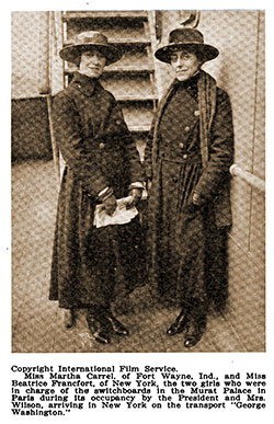 Miss Martha Cairel and Miss Beatrice Francfort, Signal Corps operators honored for their WWI service.