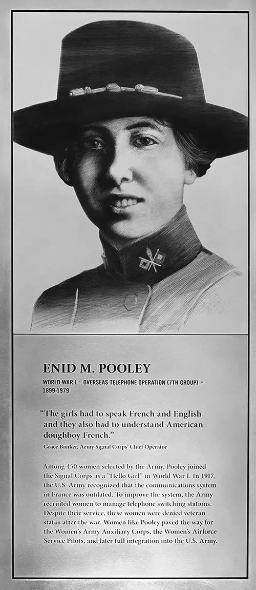 Engraving of Enid A. Mack (Pooley), Unit 7 Signal Corps Telephone Operators, 1918.