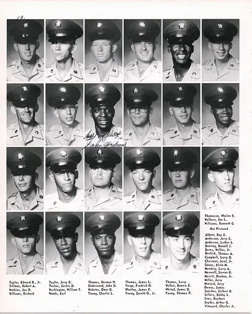 Company A 1967 Fort Benning Basic Training Recruit Photos, Part 8 (Edward R. Taylor, Jr.-Thomas P. Young). Annotated Page.