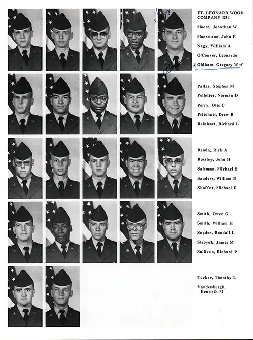 Company B 1986 Fort Leonard Wood Basic Training Recruit Photos, Part 4 (Jonathan W. Moore-Kenneth M. Vandenburgh).