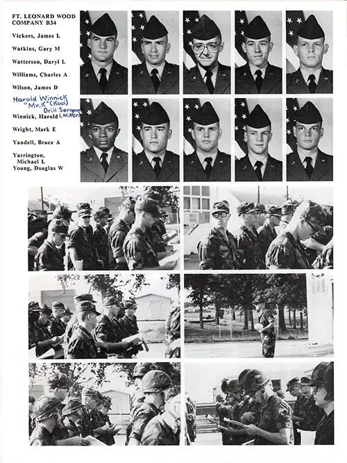 Company B 1986 Fort Leonard Wood Basic Training Recruit Photos, Part 5 (James L. Vickers-Douglas W. Young). Includes Six Uncaptioned Photos of Basic Training.