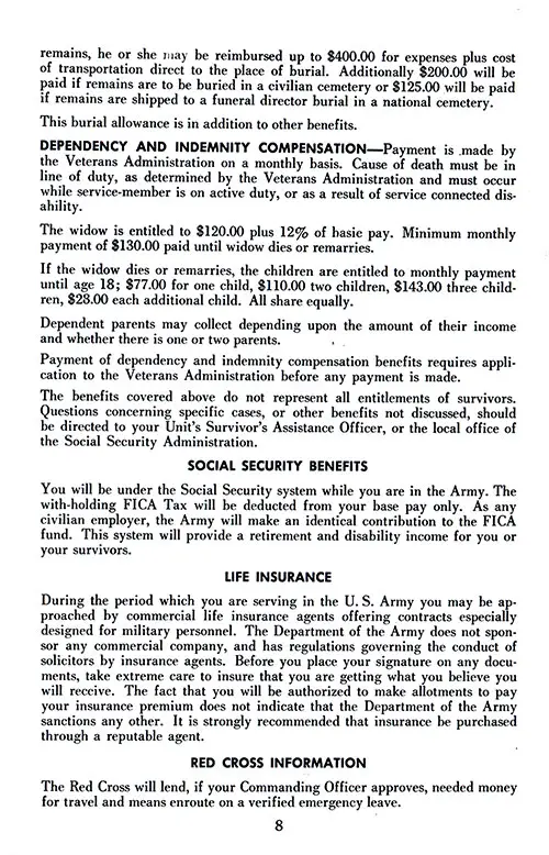 Survivor's Benefits (Concluded), Social Security Benefits, Life Insurance, Red Cross Information (Part 1). Ft. Lewis Reception Station, 1950s.