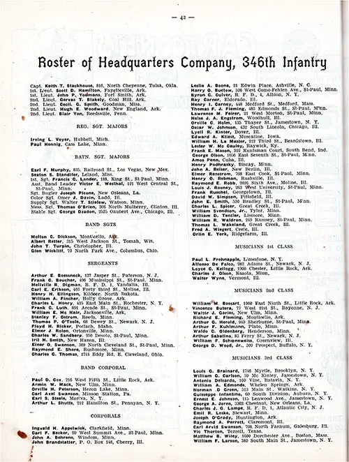 GGA Image ID # 1e7251593d Roster of Officers and Enlisted Men of HQ Company, 346th Infantry, AEF. Part 1 of 3.
