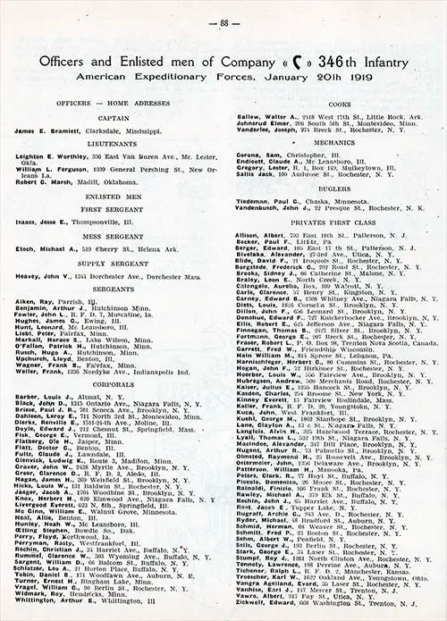 GGA Image ID # 1e6eebb744 The roster of Officers and Enlisted Men of Company C, 346th Infantry AEF, 20 January 1919. Part 1 of 2.