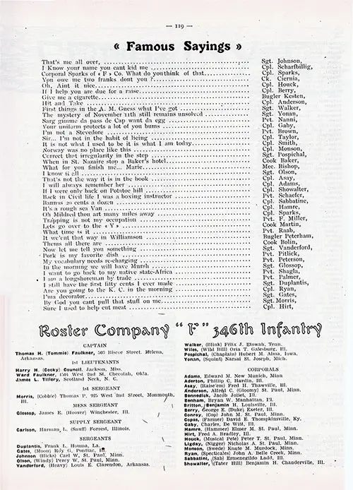 GGA Image ID # 13500f0182 Page 1 of 4, History of Company "F" of the 346th Infantry, 87th Division, AEF. Roster of Company "F," 346th Infantry.