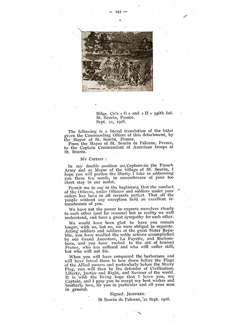 GGA Image # 1374df105b Correspondence from Jeoffrey, Mayor of St. Seurin de Paleune, France to to the Captain Commandant of American Troops at St. Seurin