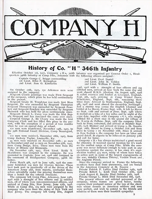 GGA Image ID # 1376f5fc78 History of Company "H," 346th Infantry, 87th Division, AEF.