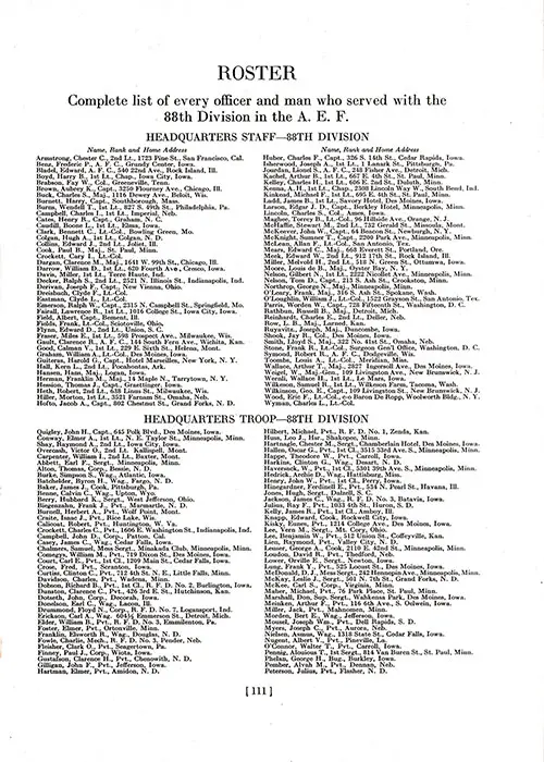 GGA Image ID # 1e75794e99 Roster of Officers and Enlisted Men of Headquarters Staff, Troops, and Detachments, 88th Division, AEF. Part 1 of 2.