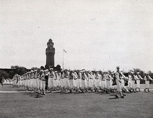 Passing In Review on Ross Field on Graduation Day at Great Lakes, 1951.