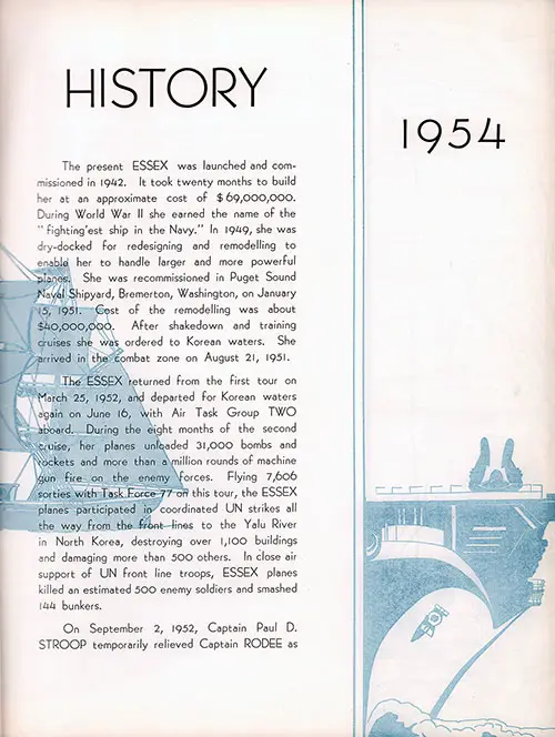 History of the USS Essex 1954, Part 1 (1942-1952). CVA-9 USS Essex, Third Far East Cruise, 1953-54.