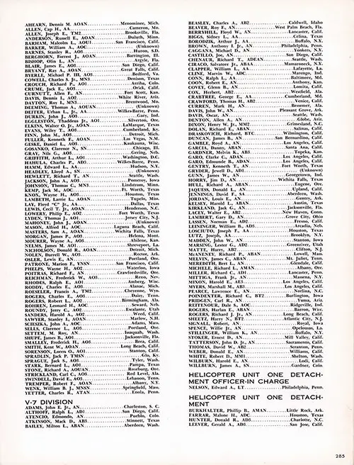 Roster of Officers and Crew, Part 7 (V-6 Division (Ahearn-Yetter), V-7 Division, Helicopter Unit One Detachment Officer-In-Charge, Helicopter Unit One Detachment (Burkhalter-Leever)).