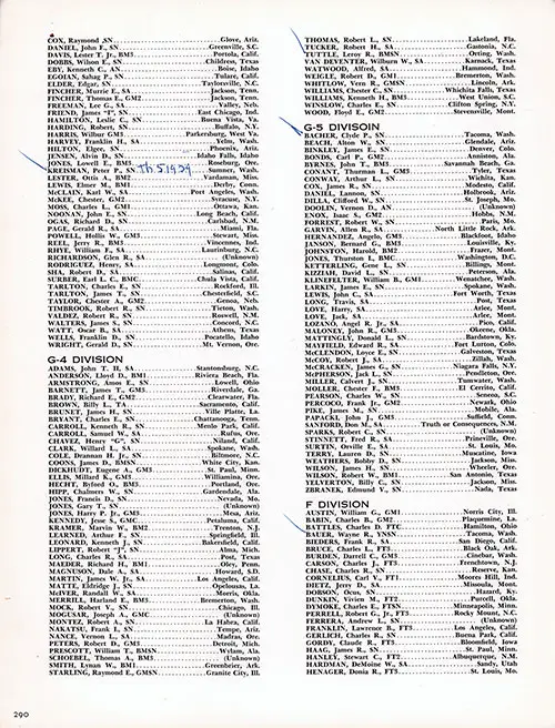 Roster of Officers and Crew, Part 12 (G-3 Division (Cox-Wright), G-4 Division, G-5 Division, and F Division (Austin-Henager). CVA-9 USS Essex, Third Far East Cruise, 1953-54.