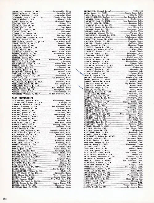 Roster of Officers and Crew, Part 14 (S-1 Division (Herring-Wucher) and S-2 Division (Actkinson-Simms)). CVA-9 USS Essex, Third Far East Cruise, 1953-54.