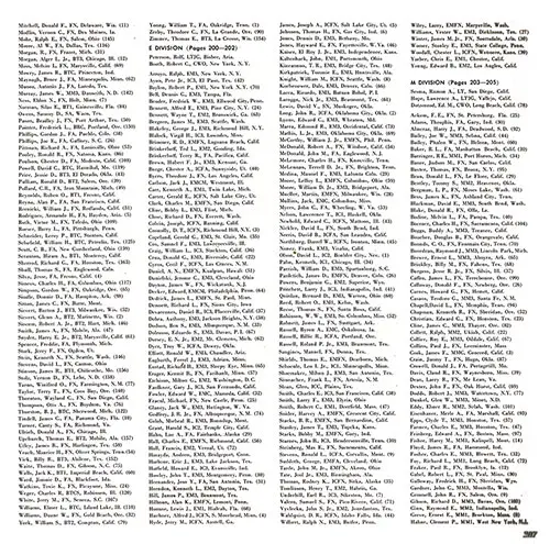 USS Coral Sea WestPac Cruise 1960-61 Roster, Part 5 (B Division (Mitchell-Zimmer), E Division, and M Division (Officers, Ackom-Hahne)).