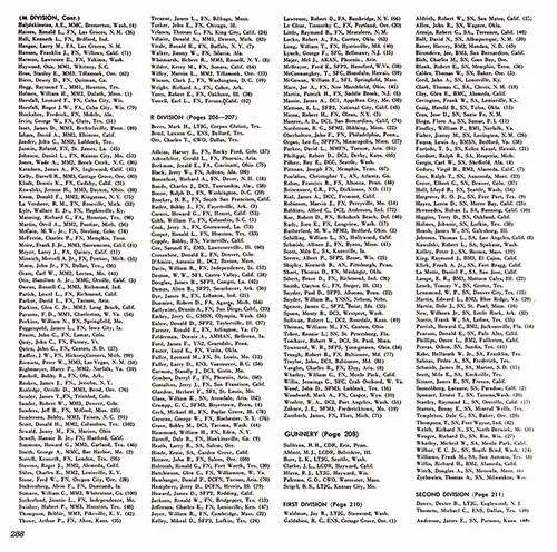 USS Coral Sea WestPac Cruise 1960-61 Roster, Part 6 (M Division (Haljdukiewies-Yowell), R Division, Gunnery Officers, First Division, Second Division (Officers and Anderson)).