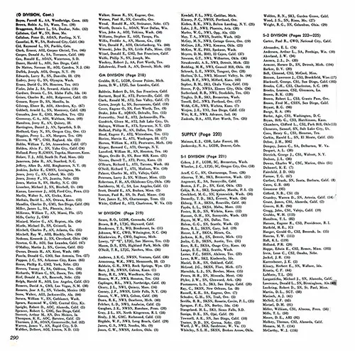 USS Coral Sea WestPac Cruise 1960-61 Roster, Part 8 (G Division (Boyee-Zakalowski), GM Division, W Division, Supply Officers, S-1 Division, S-2 Division (CWO, Alexander-McCarthy)).
