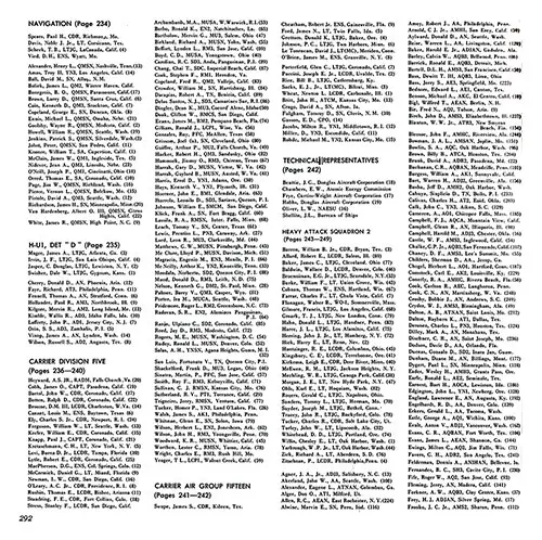 USS Coral Sea WestPac Cruise 1960-61 Roster, Part 10 (Navigation Division, H-UI, Det "D", Carrier Division Five, Technical Representatives, Heavy Attack Squadron 2 (Officers, Agner-Fronko)).