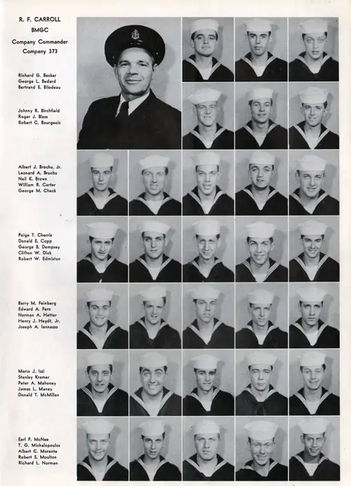 Company 51-373 Recruits, Page 1 (BMGC R. F. Carroll, Company Commander and Recruits Becker-Norman).