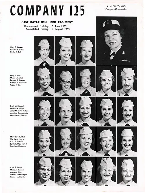 Waves Company 56-069 Bainbridge NTC Recruits, Page 1 (Balyeat-Martin with YNC A. M. Deleo, Company Commander).