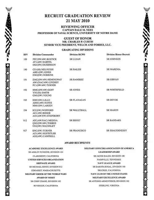 Recruit Graduation Review Program, 21 May 2010 for Divisions 189, 190, 191, 192, 193, 194, 812, and 927.
