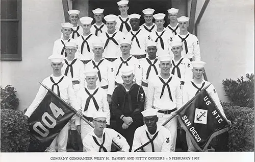 GGA Image ID # 135ab45e57 Company 62-004 San Diego NTC Company Commander Wiley H. Dansby and Petty Officers, 5 February 1962.