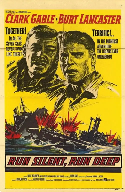 Movie Poster, Run Silent, Run Deep Starring Clark Gable and Burt Lancaster, 1958.