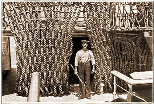GGA Image ID # 18addc26e4 Rope Protection on the Transport Ship Carmania as a Precaution against Shell Splinters.