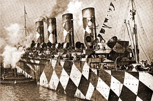 GGA Image ID # 18af57db40 In the Spring of 1918, the "Mauretania" Brought 33,000 American Soldiers to Europe, Shown in Her Dazzle Paint.