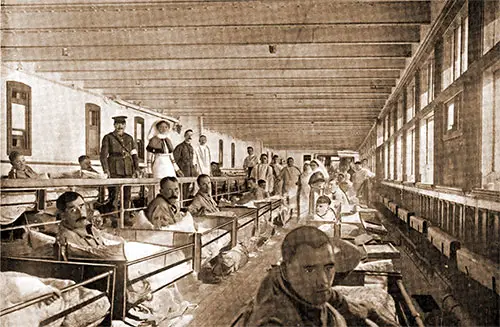 GGA Image ID # 18afb09468 The Cunard Liner Turned Transport SS Aquitania's Garden Lounge as Hospital Ward.