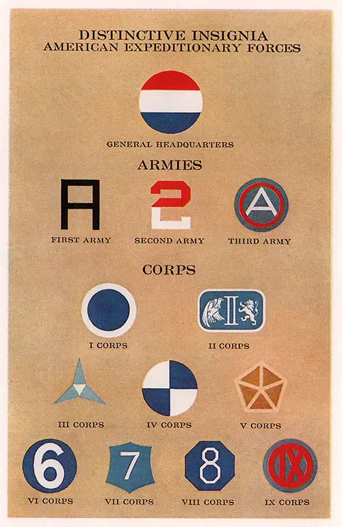 GGA Image ID # 185ab72d4b Distinctive Insignia of the American Expeditionary Forces, Plate 1: GHQ, Armies, and Corps.