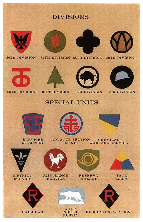 GGA Image ID # 185ae84adc Distinctive Insignia of the American Expeditionary Forces, Plate 4: Divisions 86th-93rd and Special Units.