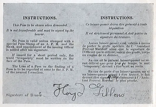 GGA Image ID # 18484bbc8a Correspondent Pass Instructions with Signature of Floyd Gibbons.