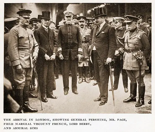 GGA Image ID # 18e6835071 The Arrival in London, Showing General Pershing, Mr. Page, Field Marshal Viscount French, Lord Derby, and Admiral Sims.