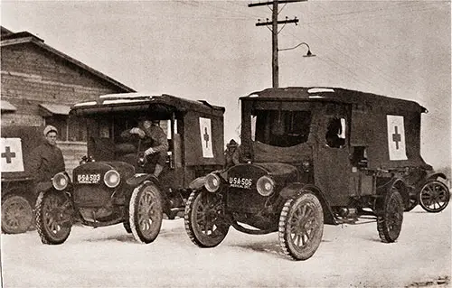 GGA Image ID # 18ef57b361 Three of the Ambulances Waiting Near One of the Regimental Infirmaries for Patients to Take to the Base Hospital.