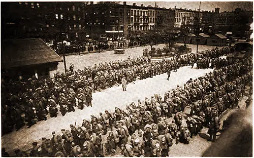 GGA Image ID # 18a673a452 Disembarked Troops, the 307th and 308th Infantry in the Reservation Yards at Hoboken Assembled for Roll Call.