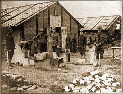 GGA Image ID # 1824ea222f American Barracks in France. In long cantonments such as these seen above, the regulars and marines of the expeditionary force are quartered.