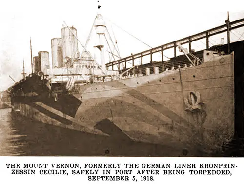 GGA Image ID # 1803cdae06 The USS Mount Vernon, Formerly the German Liner Kronprinzessin Cecilie, Safely in Port After Being Torpedoed, 5 September 1918.